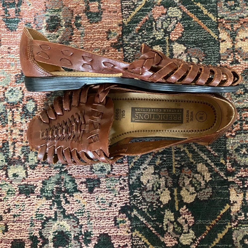 90s boho braided brown leather huarache sandals